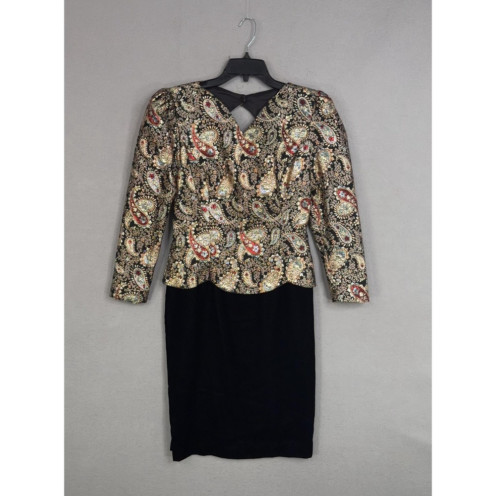 Talbots Scott McClintock Dress Womens 12 Paisley Jacquard V Neck Sheath Cocktail